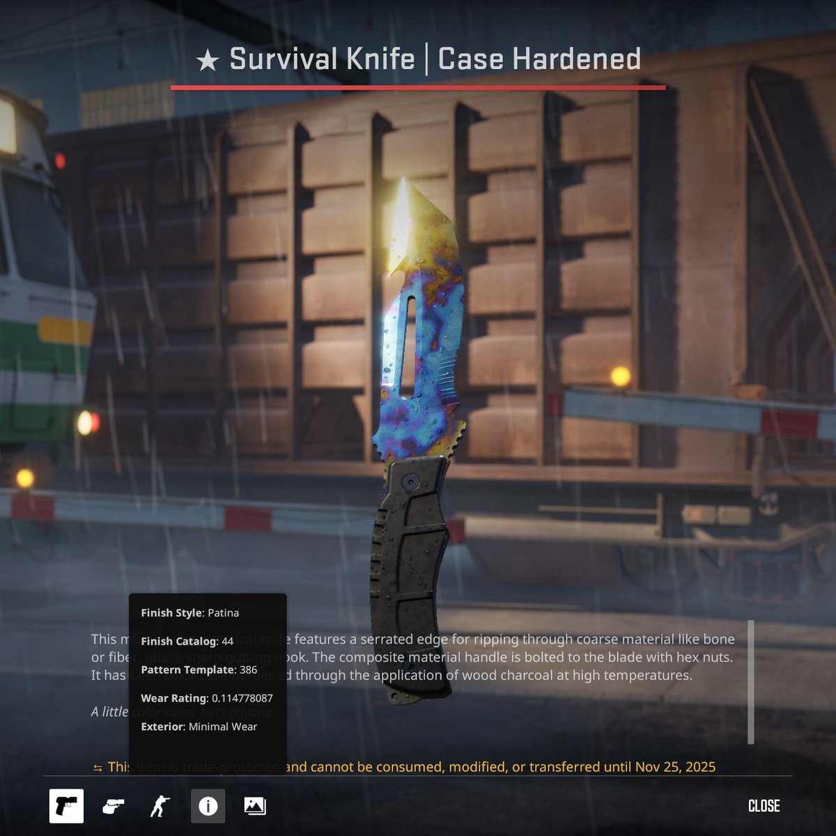 cryptCS2's tweet image. Usually I hate the look of Survival Knives, BUT there is ONE specific finish and pattern that just makes it perfect in every way.

May I introduce:
My (now) #386 Survival Knife Case Hardened 0.11 MW (#1 fv)
Imo there is no other pattern more unique than this one.
As soon as it&apos;s…