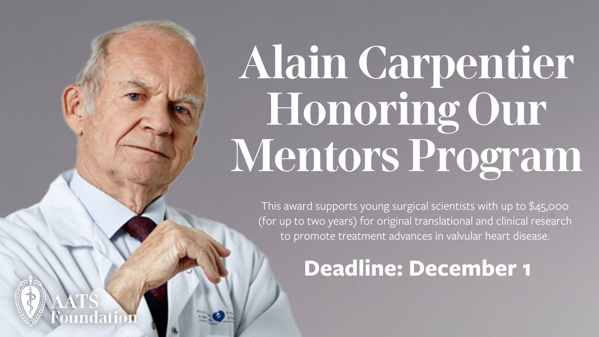 AATSHQ's tweet image. #Cardiothoracic surgery residents: Time is running out to apply for an AATS Foundation Fall Award. Adult #cardiac and #thoracic surgeons have the opportunity to change the trajectory of their career through one of these programs. Submit by December 1: aats.org/foundation