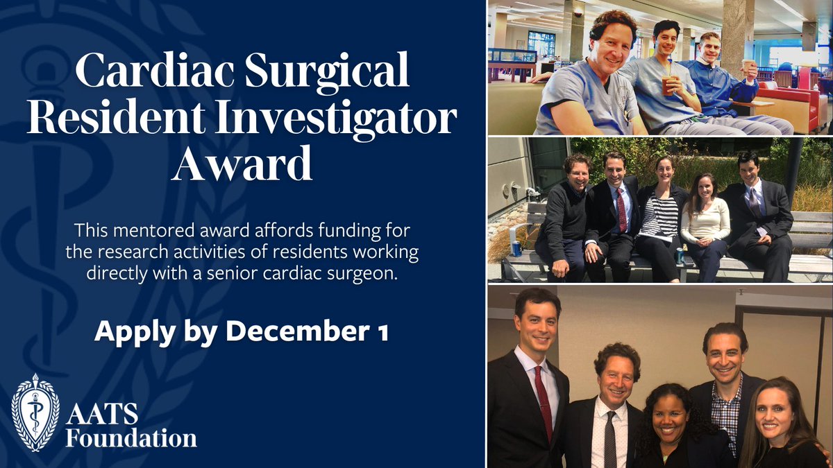 AATSHQ's tweet image. #Cardiothoracic surgery residents: Time is running out to apply for an AATS Foundation Fall Award. Adult #cardiac and #thoracic surgeons have the opportunity to change the trajectory of their career through one of these programs. Submit by December 1: aats.org/foundation
