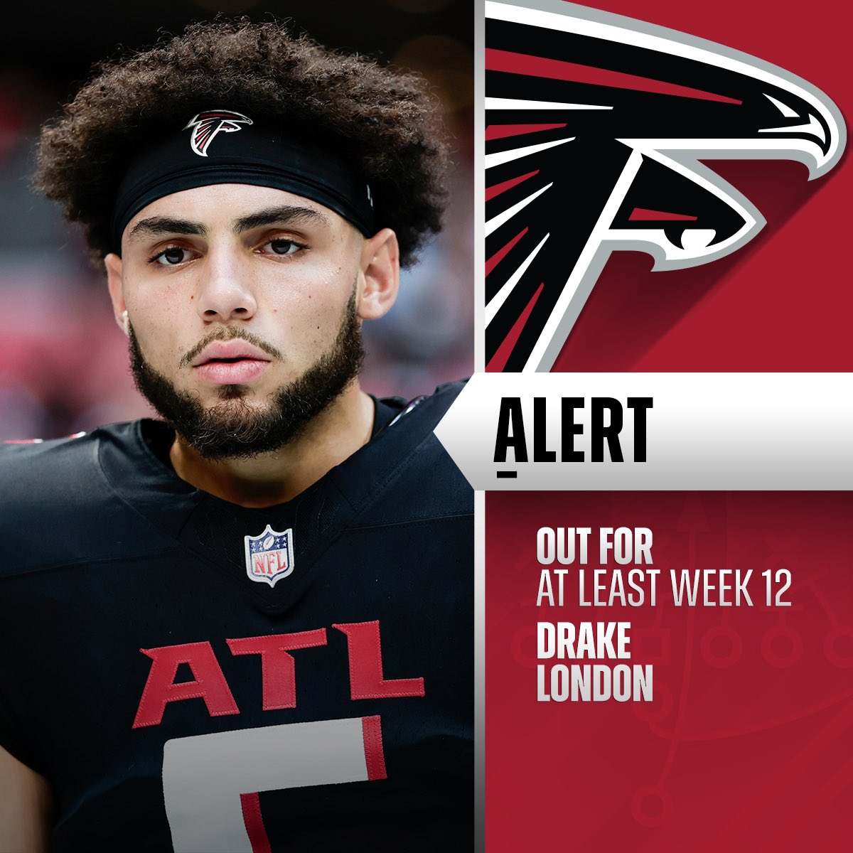 Falcons WR Drake London out at least one week with PCL sprain. (via @rapsheet)