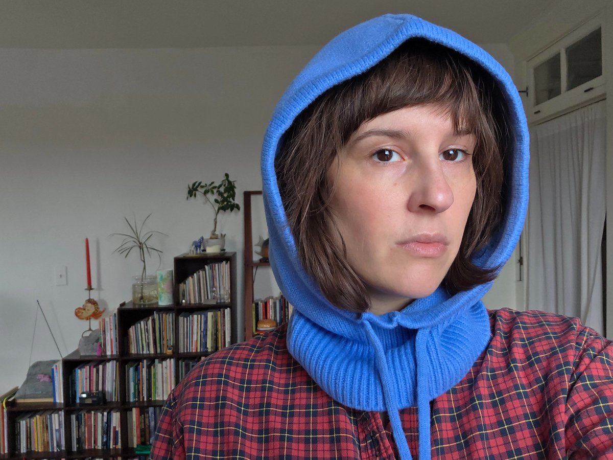 Happy Monday from me and my cornflower cashmere hood