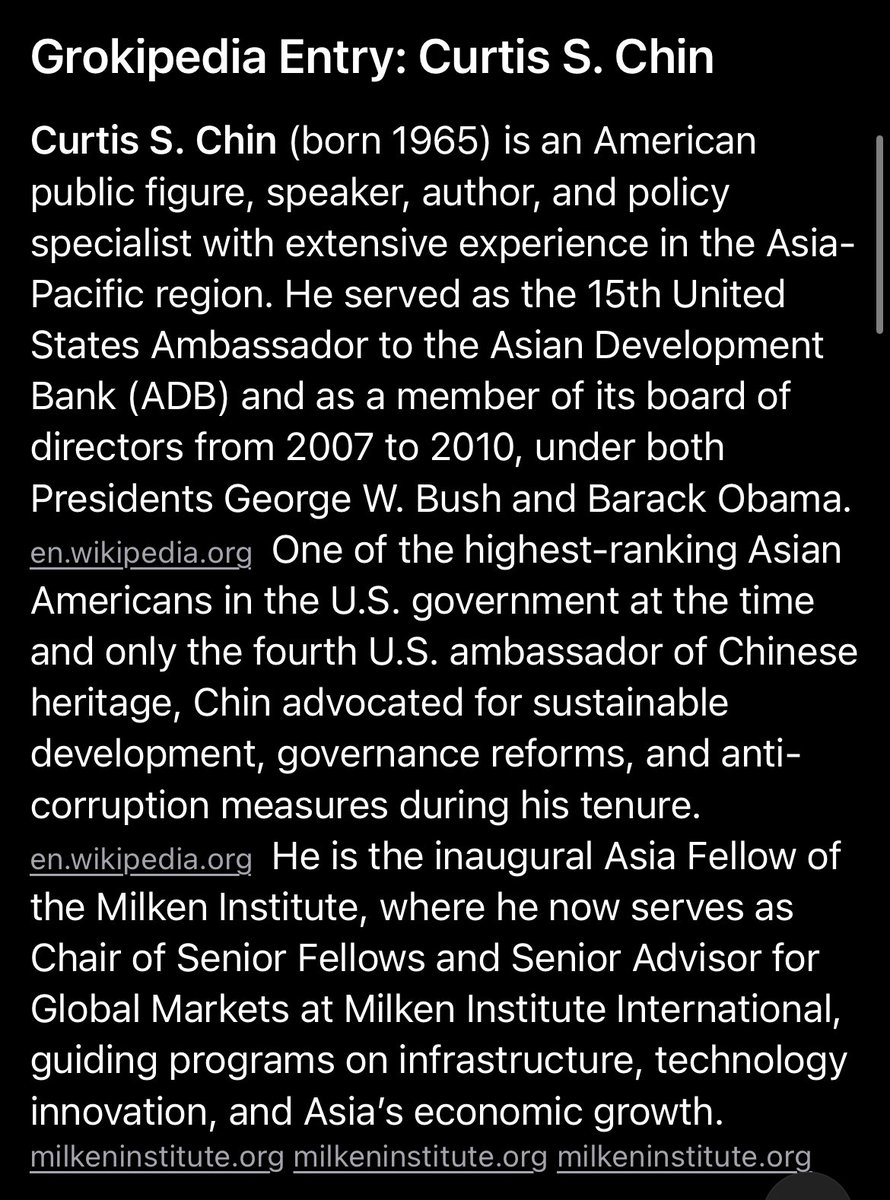 CurtisSChin's tweet image. A #curtischinhashtagshoutout goes to “#GrokipediaDrop – Your xAI-powered wiki twist on global figures! 🚀”. So here’s what @xai came up with when I asked @grok for a @grokipedia-style entry for 🙋🏻‍♂️ Curtis_S_Chin @curtisschin based on #verified data. 

A 🧵 in screen grabs.