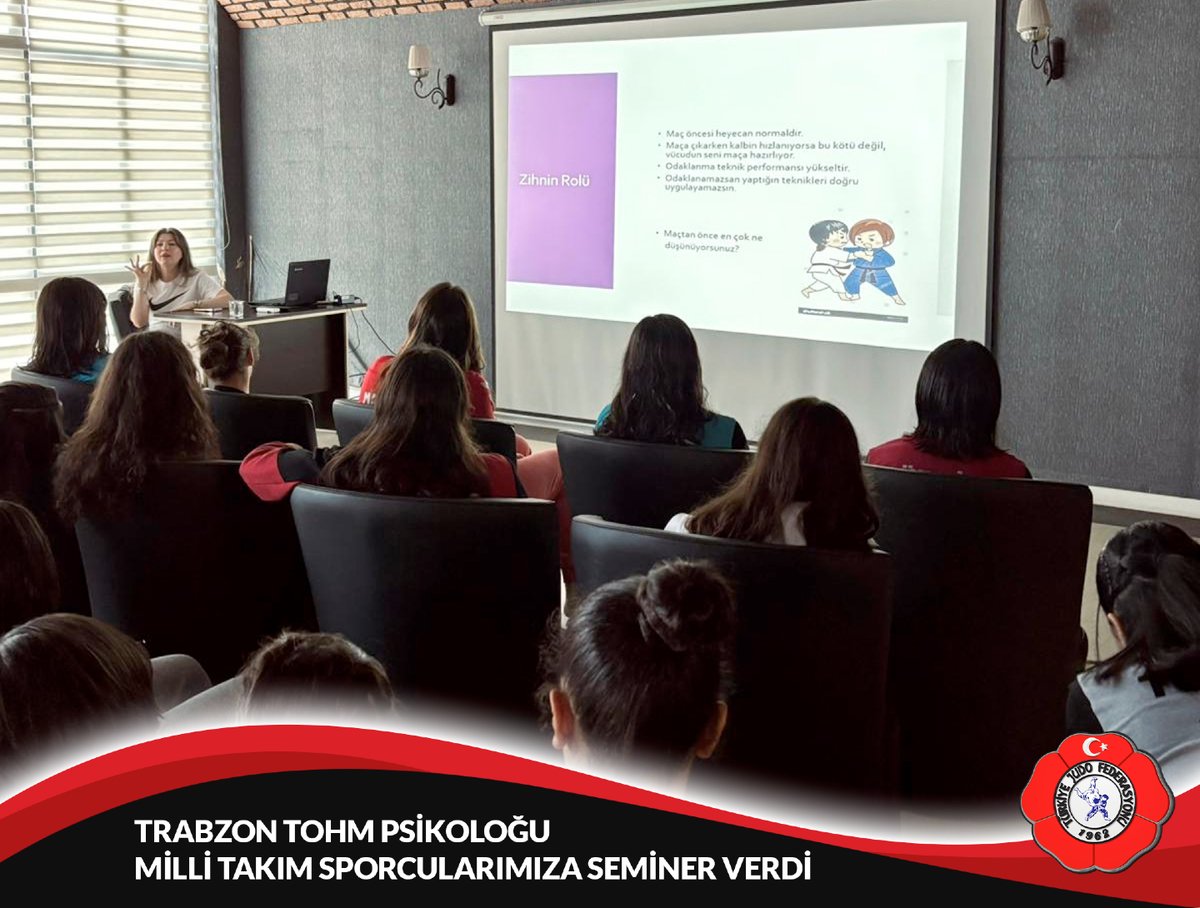 turkjudo's tweet image. 📢 Trabzon TOHM Psikoloğu Milli Takım Sporcularımıza Seminer Verdi 🥋🇹🇷

Ümit Kadınlar Milli Takım Gelişim Kampı kapsamında, Trabzon TOHM Spor Psikoloğu Edanur Uğur tarafından sporcularımıza psikolojik hazırlık, odaklanma, müsabaka stresiyle başa çıkma ve performans yönetimi…