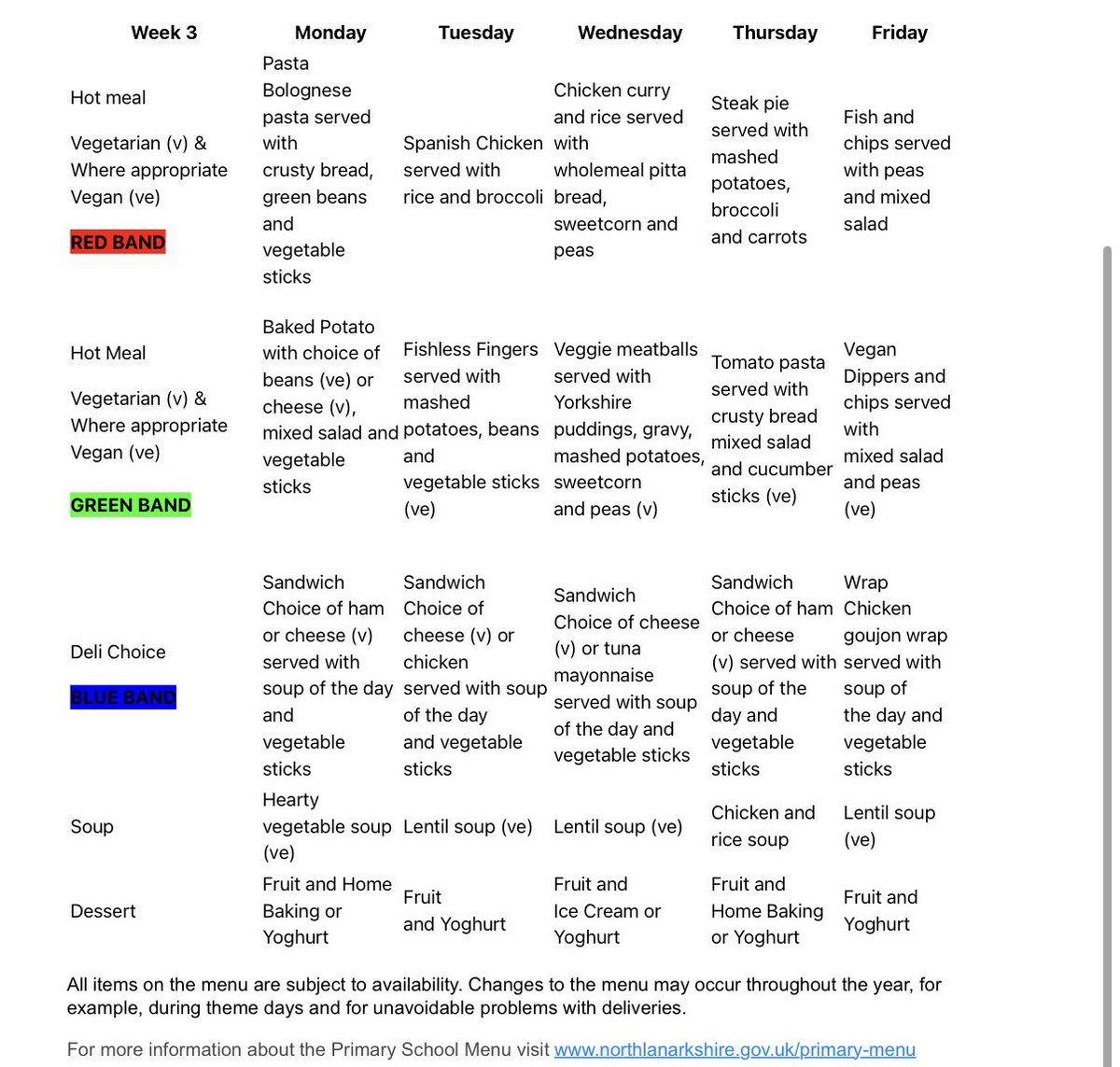 Please see this week’s menu below. Direct Message me if you would like me to order anything in particular for your child.