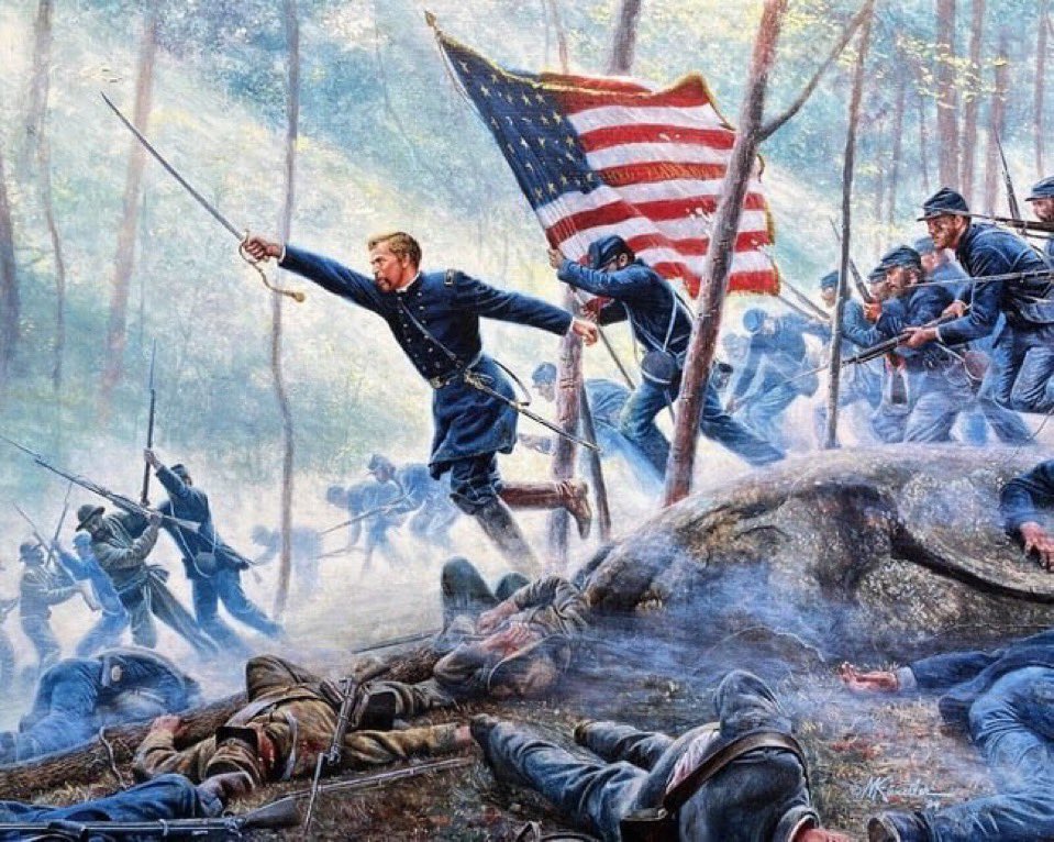 MericaCulture's tweet image. American, charge into your week like Colonel Joshua Chamberlain and the 20th Maine charged the Confederates attacking Little Round Top at Gettysburg back in 1863
