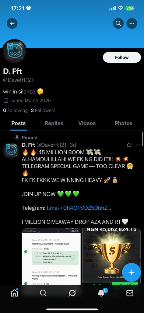 CHUNLI__LI's tweet photo. @Davefft121  guys be very careful of this lunatic scammer 

He has changed his profile 

Na followers booster he Dey use 

As he deactivate yesterday nd come activate today 

6.1k followers done enter 2 

Be careful 

Retweet for others https://t.co/3wuHpFPbYM
