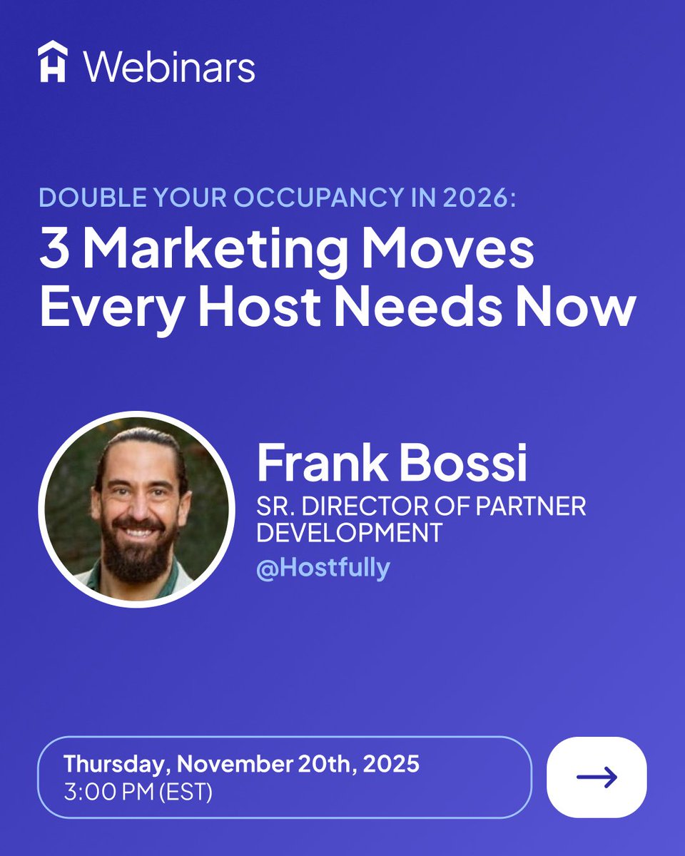 Want to double occupancy in 2026?

Join Hostfully, The Host Co. and NexAero for a live webinar on experience-first marketing, storytelling, and what TikTok and Google trends mean for your listings.

📅 Nov 20 | 🕒 3 PM ET
🔗 app.livestorm.co/hostfully/doub…

#STRstrategy