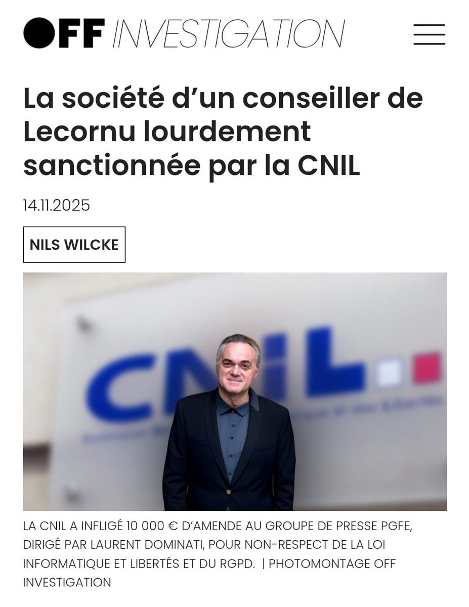 olivierbertin's tweet image. Suite à mon signalement @francaispresse condamné à 10000€ pour utilisation frauduleuse de la LEC. Le media appartient à @DominatiLaurent, conseiller de @SebLecornu.
Détails et ref sur Linkedin:  
tinyurl.com/rpk2xdhf

#ProtectionDesDonnées #EthiqueMedias #RGDP