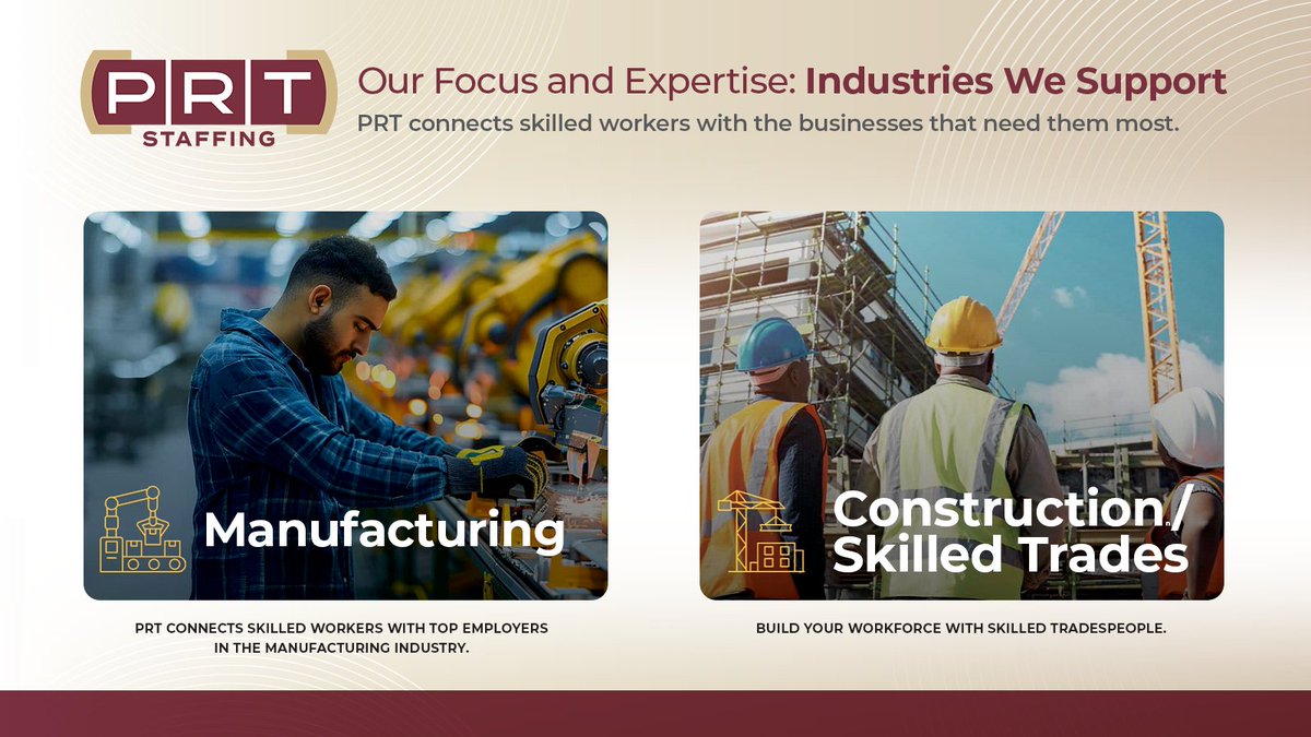 theofficialPRT's tweet photo. We provide workforce solutions for industries that drive the economy. Whether you’re looking for a job or hiring skilled workers, we match the right people with the right opportunities to keep businesses moving &amp; careers growing. 📈 #PRTStaffing #StaffingAgency #StaffingSolutions https://t.co/dCDSBEHnKs