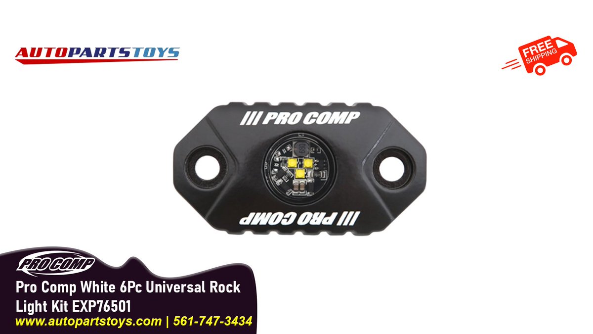 autopartstoys's tweet image. Pro Comp White 6Pc Rock Light Kit (EXP76501) is HERE.

Light up your truck, ATV, or boat with this tough, universal (9-18V DC) kit. Minimalist design, maximum brightness.

#ProComp #RockLights #OffRoad #Trucks #Powersports #Marine #EXP76501 #LightUpYourLife #Adventure