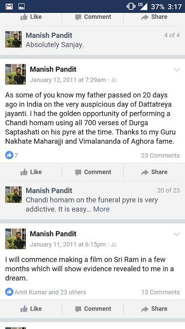 Claims performing Chandi Homam and reciting Chandi Path on the pyre, also feels addictive. Looks like he was ChatGPT se upar Hallucination Level years ago itself.