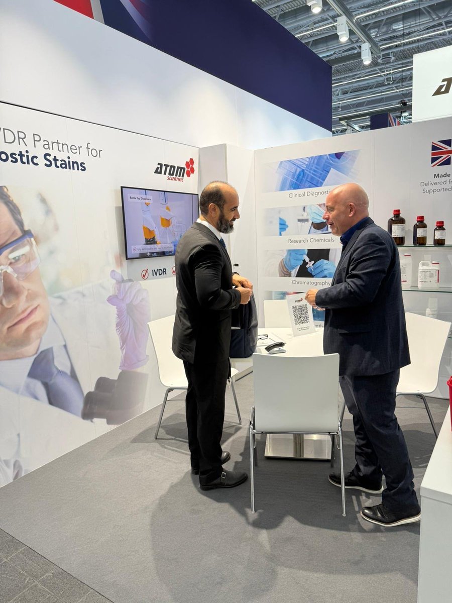 AtomScientific's tweet image. Busy first day at Medica 2025 - visit us tomorrow to discuss your requirements (Stand 1F09-2) 🔬🥼

#medica #chemicals #hplc #volumetrics #histology #haematology #microbiology