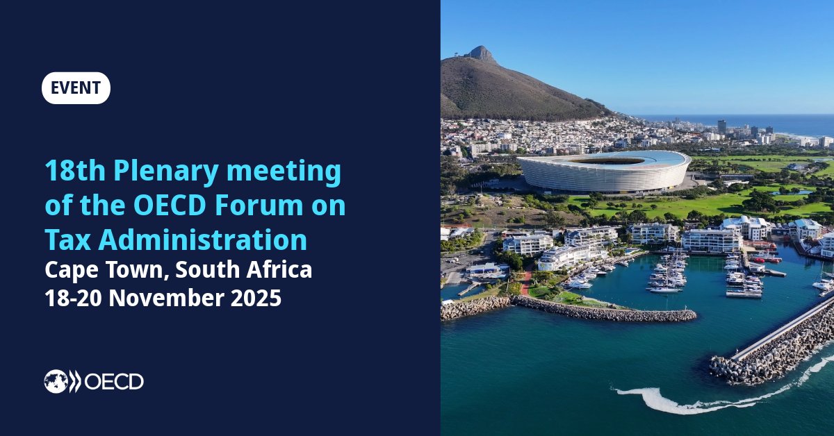 OECDtax's tweet image. [HAPPENING TOMORROW] The OECD Forum on Tax Administration will hold its 18th Plenary meeting, in Cape Town, South Africa.

🎥 Tune in at 8:00 CET (9:00 SAST) to follow the opening session ➡️ brnw.ch/21wXzmG
@sarstax | #FTAplenary2025