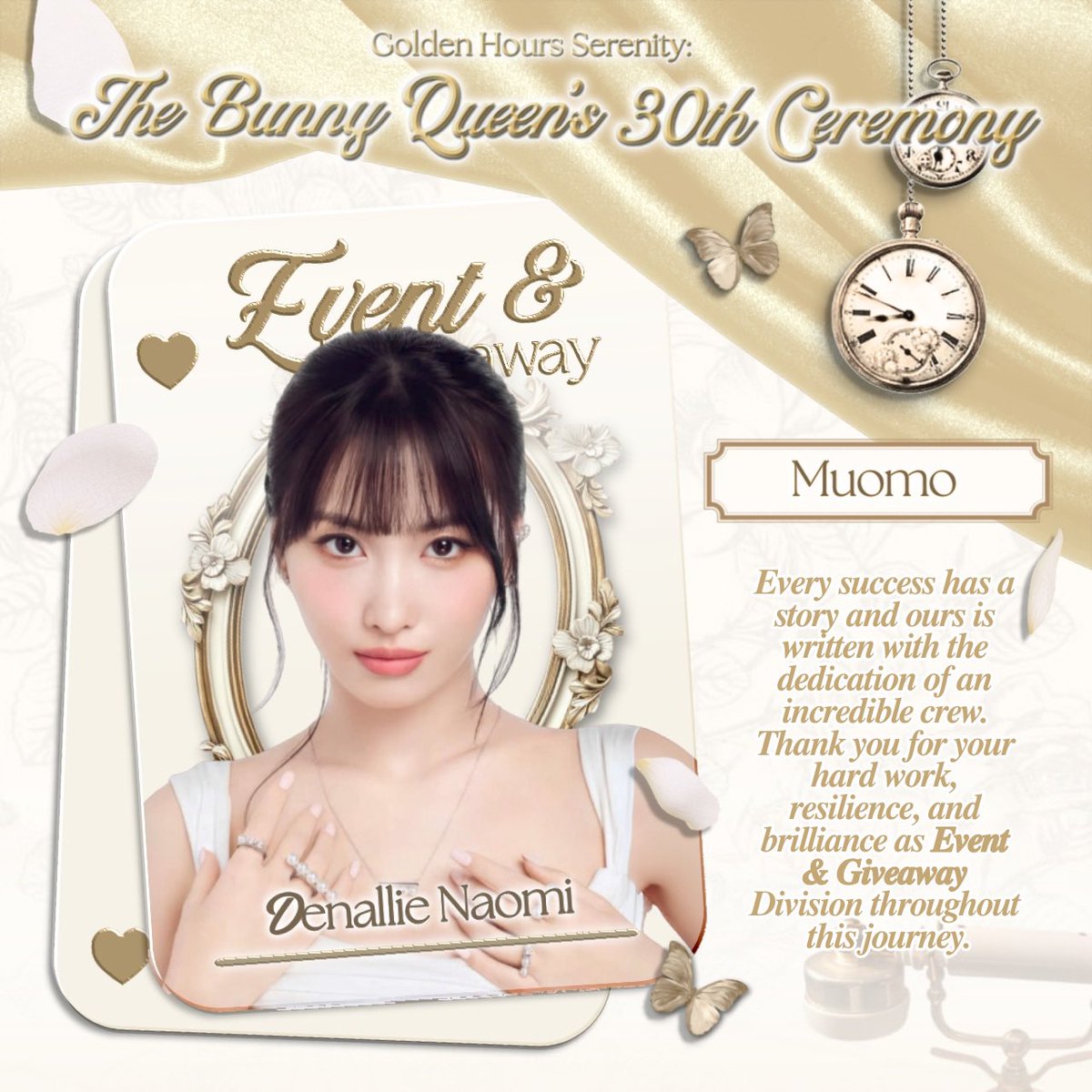 Muomo's tweet image. ㅤ
₊˚⊹♕ Long live to the 𝐈𝐦 𝐍𝐚𝐲𝐞𝐨𝐧. I, Denallie Naomi from Event and Giveaway Division, thrilled to be on this regality of crafting 𝐓𝐡𝐞 𝐁𝐮𝐧𝐧𝐲 𝐐𝐮𝐞𝐞𝐧’𝐬 Coronation. ₍ᐢ. .ᐢ₎
ㅤ