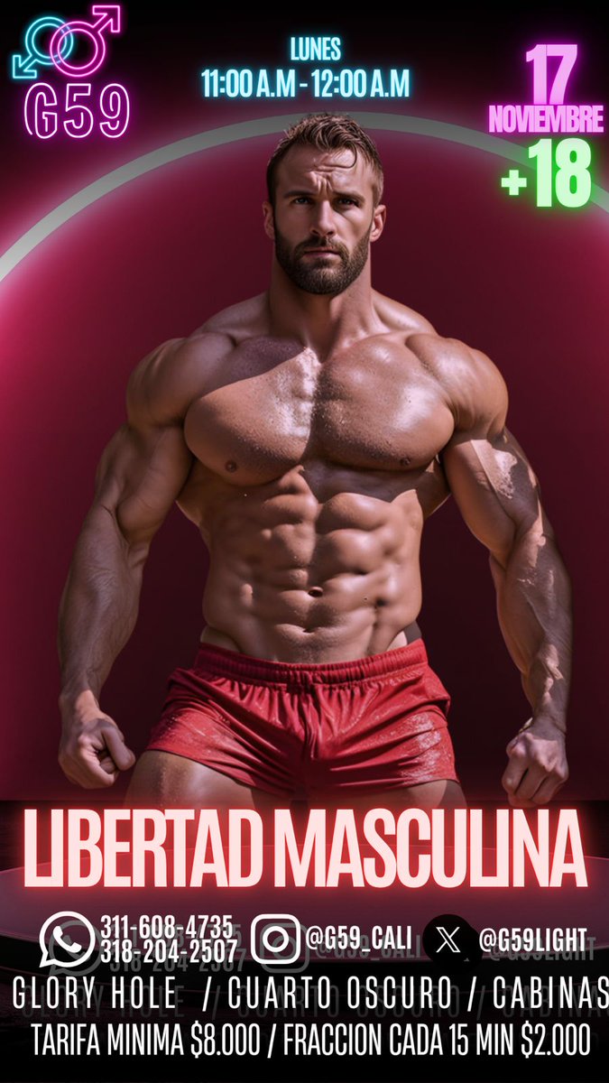 Disfruta sin límite pero responsablemente. Las ganas y el deseo no se pueden reprimir. 😏😈

💲8K/Hora, Fracción adicional 15min $2K

Tenemos promos 😎

📍 Calle 5 59-59 Cali UNICA SEDE maps.app.goo.gl/K9JguZ42LcM3r5…

📞602 440 2221
📞wa.me/573182042507
📞wa.me/573137985430