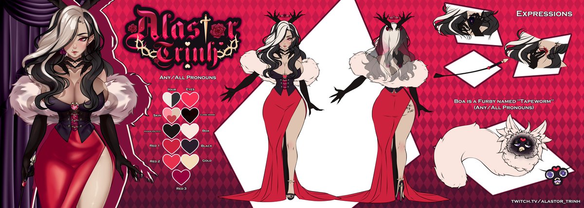 [REF SHEET]  

Hello! My name is Alistair Trinh. I haven't updated the spelling on my logo yet lol. I'm a vampire? Succubus? Mother VTuber who loves to make people laugh and brighten peoples day! Its so good to meet you, Darling~ I strive to be a comfy place for anyone to rest