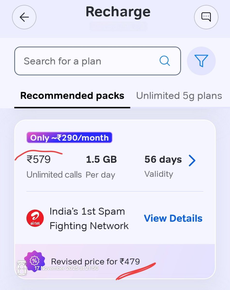 YSahai's tweet photo. Rs 479 in small lettering in the screenshot. However when proceeding further with process in App, Rs 579 is the amount asked. https://t.co/JtB53j1llb