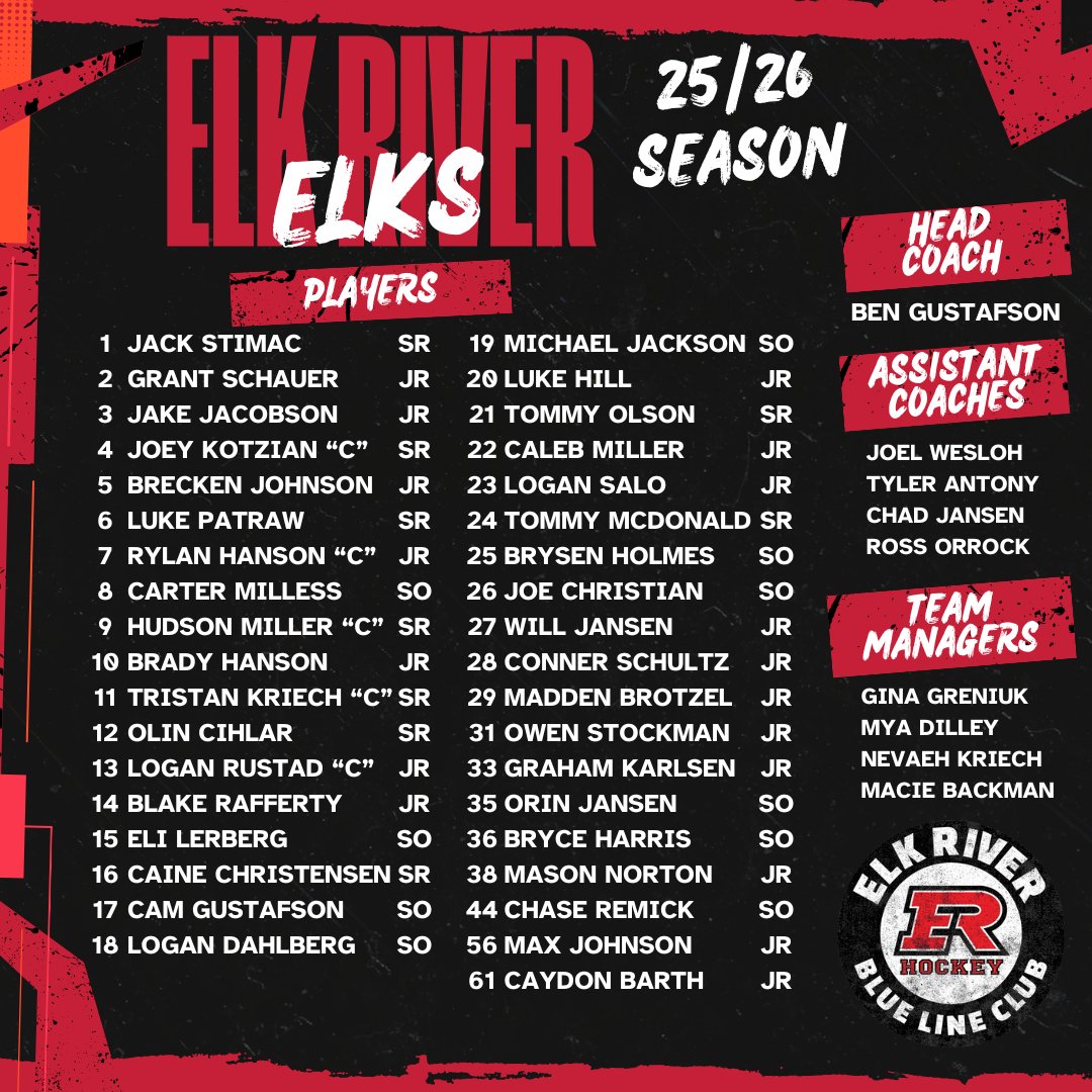 ElkRiverBLC's tweet image. I'm proud to introduce the 25/26 Elks!