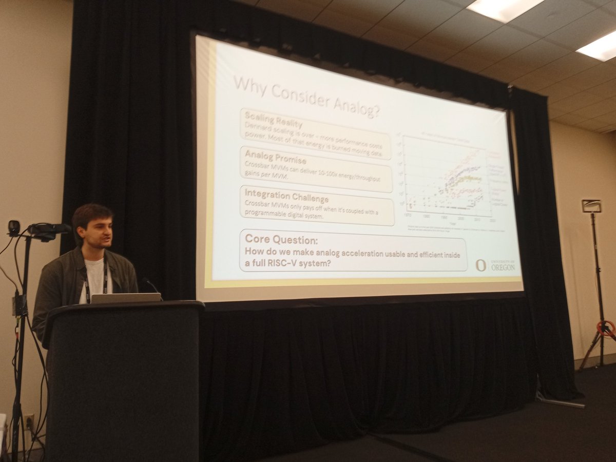 NickBrownHPC's tweet image. A wide range of talks so far this morning at the @risc_v @Supercomputing #SC25 workshop. Driving analogue systems from #RISCV, coupling with spiking neural networks, and profiling tooling all demonstrates the flexibility the technology gives us to do cool things