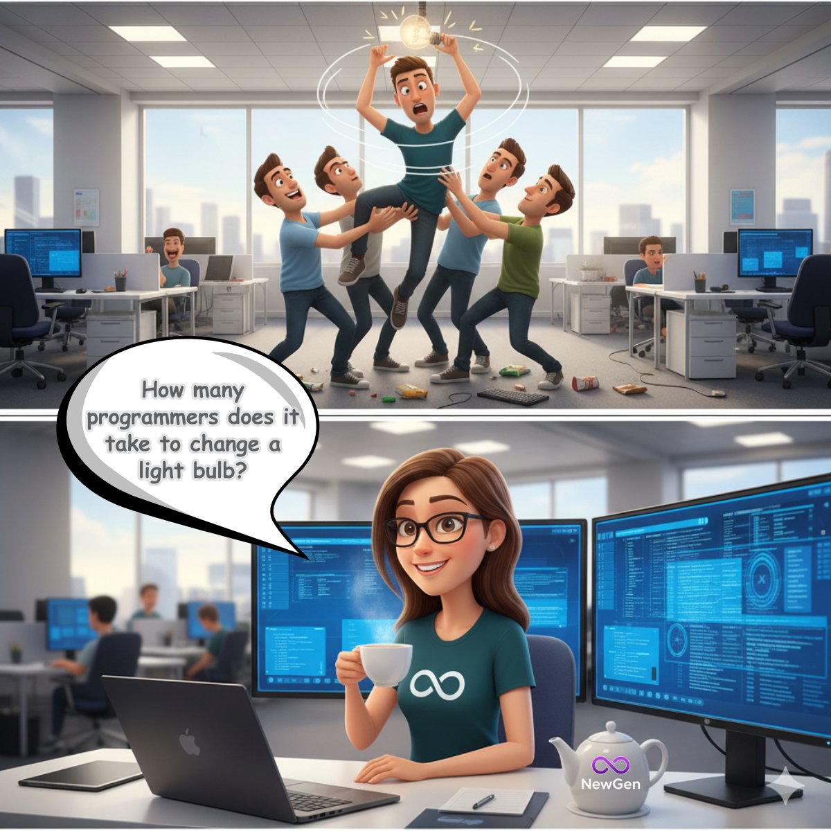 newgen_company's tweet image. “How many programmers does it take to change a light bulb?”
— None. It’s a hardware issue.
At NewGen, we fix the software, respect the hardware…
and yes — we can make tea too. ☕
♾️ NewGen International — engineering with personality.
newgen.company

#StabilityInTech