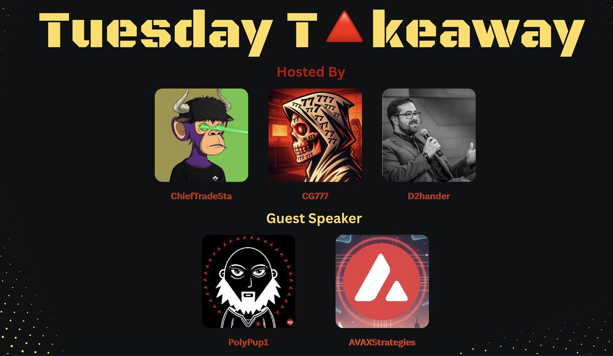 ChiefTradeSta's tweet image. Tuesday T🔺keaway time is back and this one’s going to be BIG.

Join myself, @Cnote203 and @Cryptoguy777 as we sit down with @PolyPup1 to dive into the newest drop from @AVAXStrategies.

We’re breaking down $BLACKSTR, $SALSTR, the mechanics, the alpha, and what it all means for…