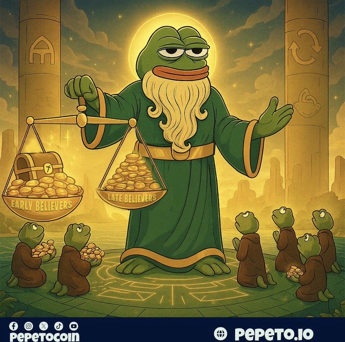 Stake Early, Win More 🐸

Buy $PEPETO while the presale price is still low, it rises every stage.

The earlier you enter, the bigger your gains when the God of Frogs rewards believers. ⚡️

Stake at the end of presale and watch the rewards multiply.
Those who move early always win