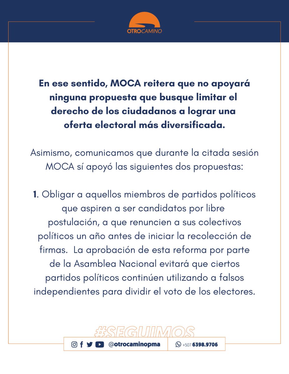 OtrocaminoPma's tweet image. Reiteramos que nunca apoyaremos propuestas que busquen limitar el derecho de los ciudadanos a lograr una oferta electoral más diversificada.