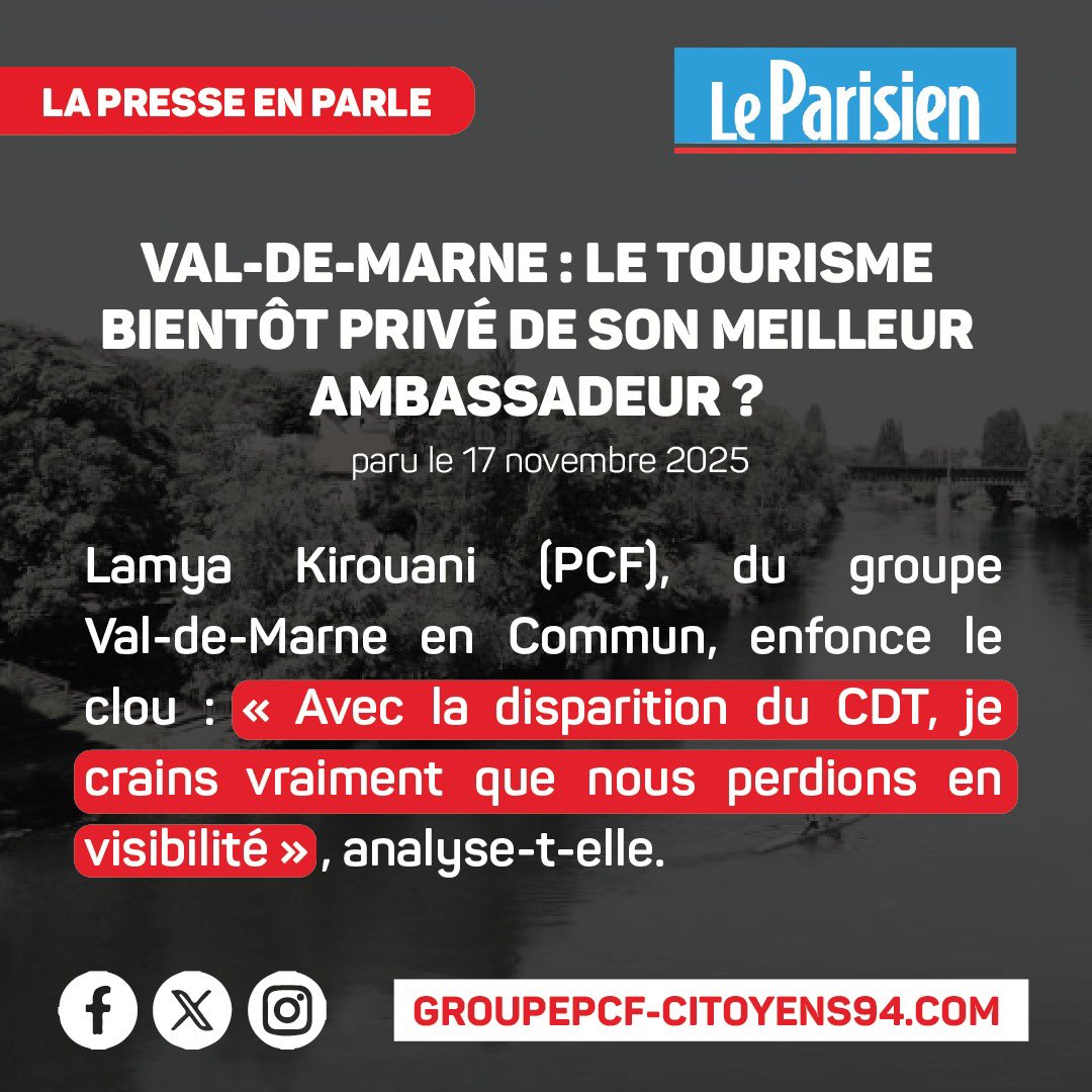 🔴 La presse en parle !

❗Après l'annonce brutale de la fin du financement du Comité Départemental de Tourisme (CDT) par la droite, l'inquiétude se fait grande. <a href="/LamyaKirouani/">Lamya Kirouani</a> a répondu au Parisien sur les conséquences dramatiques liées à cette décision brutale.