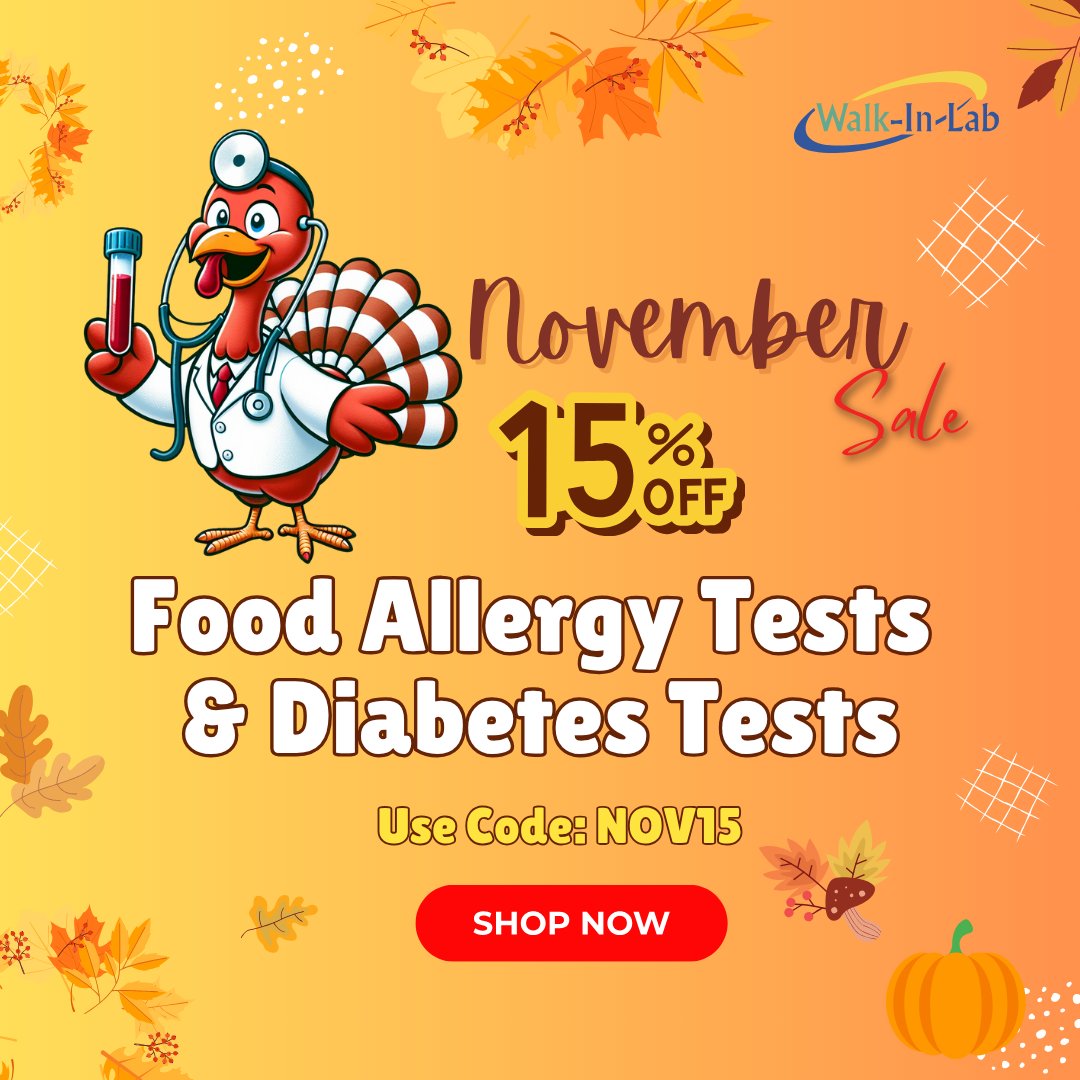 walkinlab's tweet image. Feeling off this season? It could be your blood sugar—or a food sensitivity.

🧪 Save 15% on food allergy &amp;amp; diabetes tests all month.
Code: NOV15 → sales.walkinlab.com/november-sale-…

#NovemberHealth #GetTested #DiabetesSupport #FoodAllergyAwareness #HealthSale