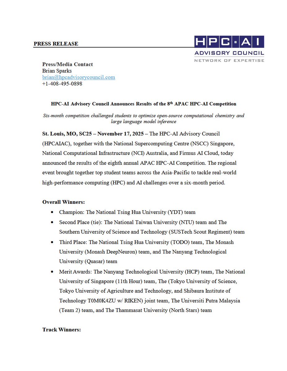 Nattyu_cpp's tweet image. 8th APAC HPC-AI Competitionで僕がcaptainをやっていたチームT0M0K4ZU w/ RIKENでMerit Awardをとりました‼️‼️‼️🎉🎉🎉🎊🎊🎊
hpcadvisorycouncil.com/pdf/8th-apac-h…