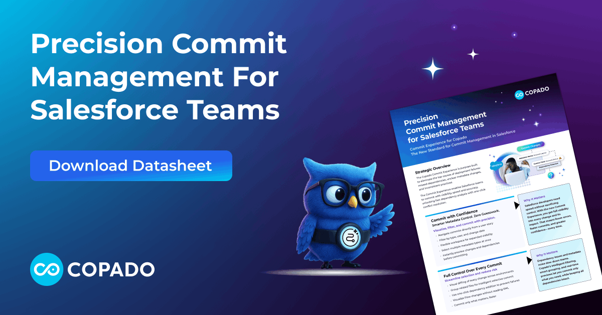 CopadoSolutions's tweet image. Ever committed a change that broke everything downstream? You’re not alone.

The Copado Commit Experience gives you visibility before you commit, so you can filter, preview, and deploy with confidence.

Download today: ow.ly/hkW050Xs00X

#Copado #SalesforceDevOps #CICD