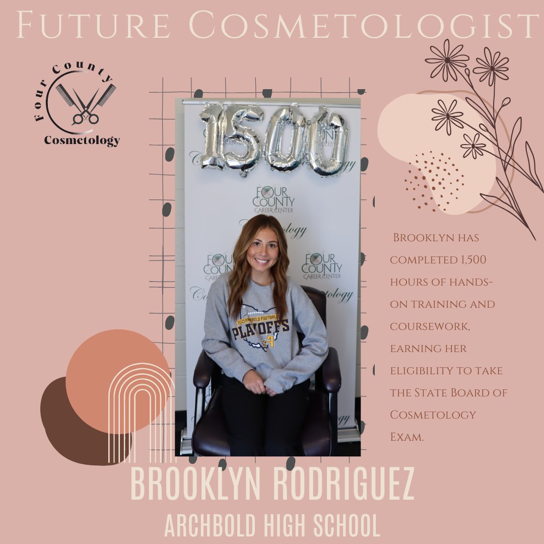 Watch out, world — Brooklyn Rodriguez is coming in styled and state-board ready. With 1,500 hours under her belt, she’s mastered the hair, the nails, the confidence, and the hustle. Next stop: licensure… and then she’s out to make everyone look fabulous.
