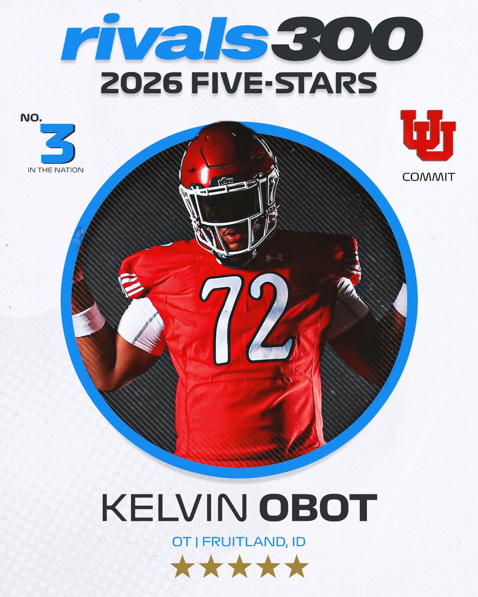 Rivals's tweet image. 🚨NEW🚨 Utah OT commit Kelvin Obot ranks No. 3 and 5-stars in the updated 2026 Rivals300🔴⚪️

on3.com/rivals/news/co…
