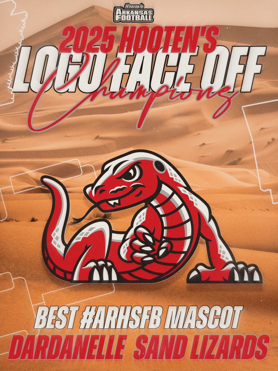 HootensARFBall's tweet image. 🏆 THE 2025 HOOTEN’S LOGO FACEOFF #ARHSFB CHAMPION IS… THE DARDANELLE SAND LIZARDS! 🏆

The fans showed up. The votes poured in, and the Sand Lizards clawed their way to the top. 🦎🔥

#ARHSFB | #Hootens | #LogoFaceoff