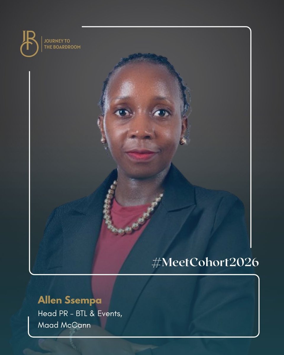 Welcome <a href="/AllenSsempa/">Allen Suubi</a> to Cohort 2026 of <a href="/JTBoardroom/">Journey To The Boardroom</a>  

She has experience in managing &amp; elevating corporate brands across FMCG, banking &amp; international development organisations.

She heads the PR, BTL &amp; Events team <a href="/MaadMcCann/">MAAD McCann</a> &amp; was SG of <a href="/PRAU_Uganda/">PRAU-Uganda</a> 

#Leadership
#JTB2026