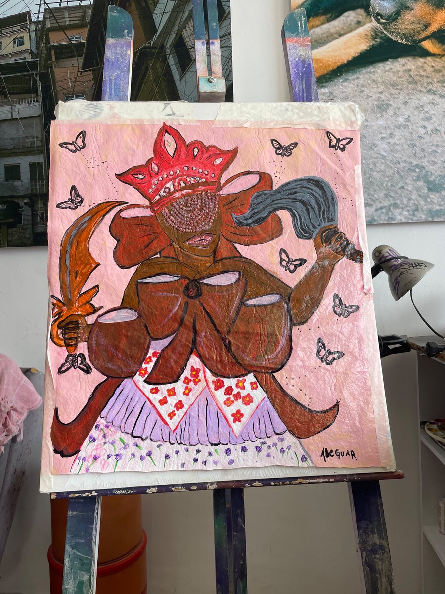 oabeguar's tweet photo. AYABÁS is a collection of three paintings created in leather, leather paint, recycled lace and beads - works born from the periphery and dedicated to the strength of the female deities of Candomblé, which I celebrate with color, texture and ancestry." https://t.co/A2ipw9YliC