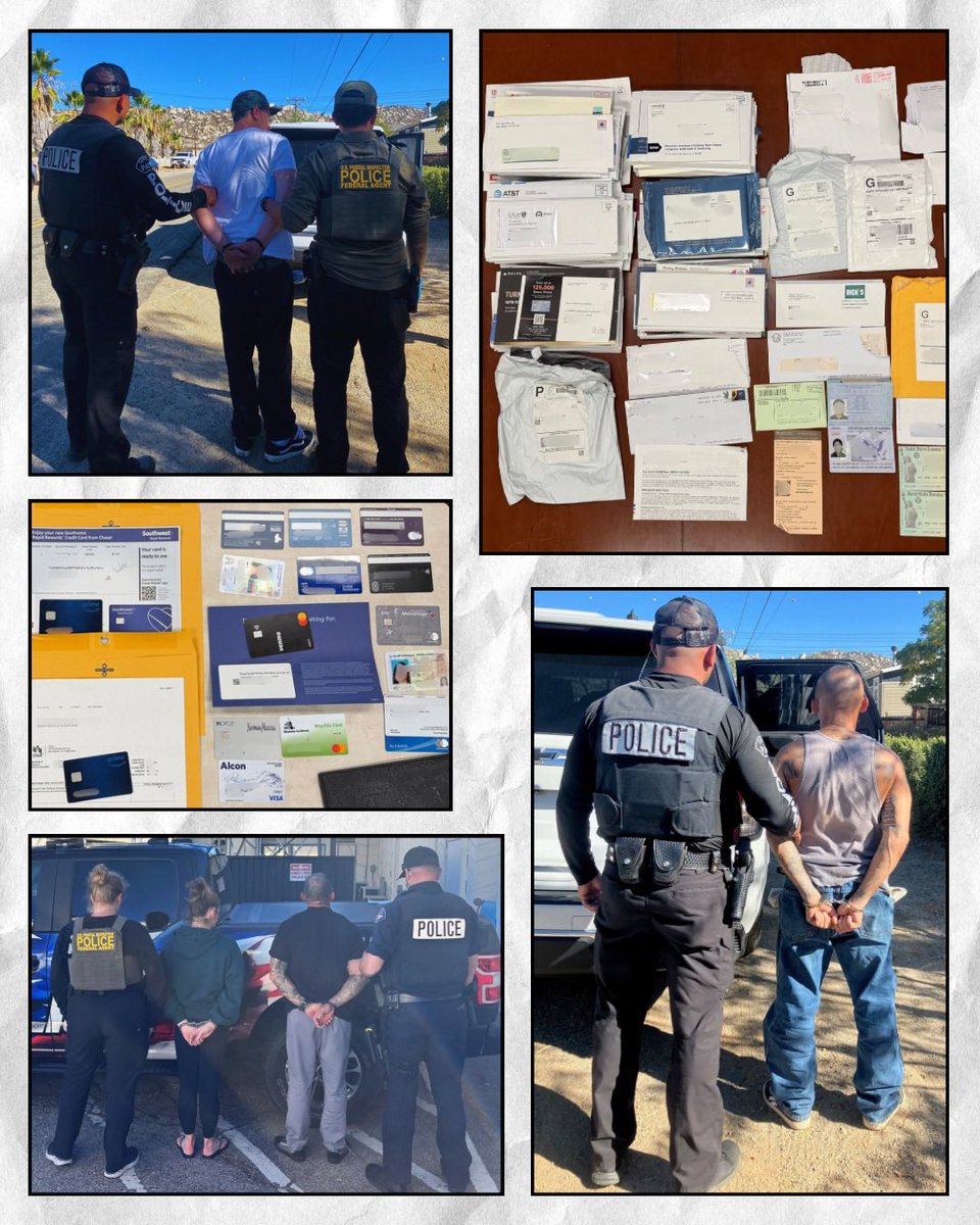 MurrietaPD's tweet photo. On Nov 7, 2025, the Inland Empire Financial Crimes Task Force - working alongside the Central Probation &amp; Compliance Team - conducted organized probation checks targeting individuals with prior convictions for mail theft and identity theft. https://t.co/MfjfutaCNI