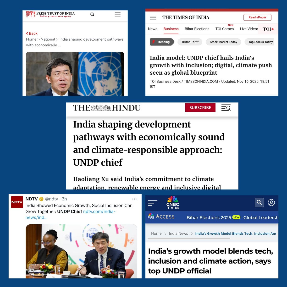 This interview given to <a href="/PTI_News/">Press Trust of India</a> 's <a href="/ManashPBhuyan/">Manash Pratim Bhuyan</a> by <a href="/HaoliangXu/">Haoliang Xu</a> , <a href="/UNDP/">UN Development</a>'s Acting Administrator and UN Under Secretary General during his India visit 

Highlights his key message that India’s development pathway shows how economic growth, social inclusion and climate action can