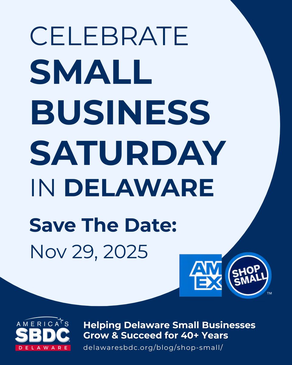 We're celebrating #ShopSmallSaturday on November 29th, 2025! Support the local businesses that make our communities unique and directly impact the DE economy🛍️ #DelawareSBDC #ShopSmall #SmallBusinessSaturday