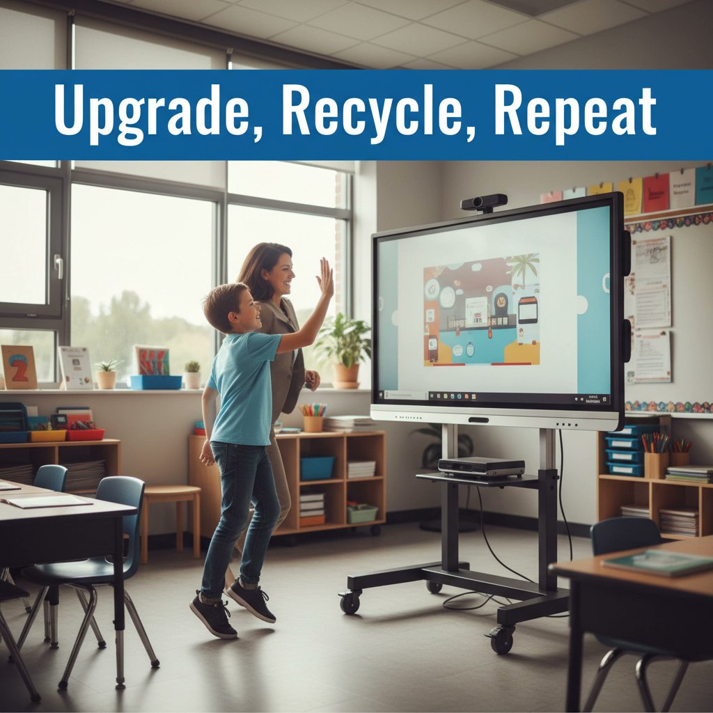 HaddockEdNews's tweet image. Still using those interactive panels from your COVID tech sprint? Haddock Education will recycle, relocate, or buy them back when you buy new panels from us. Sustainability made easy. Ready to upgrade your classroom? What’s stopping you? #upgrade