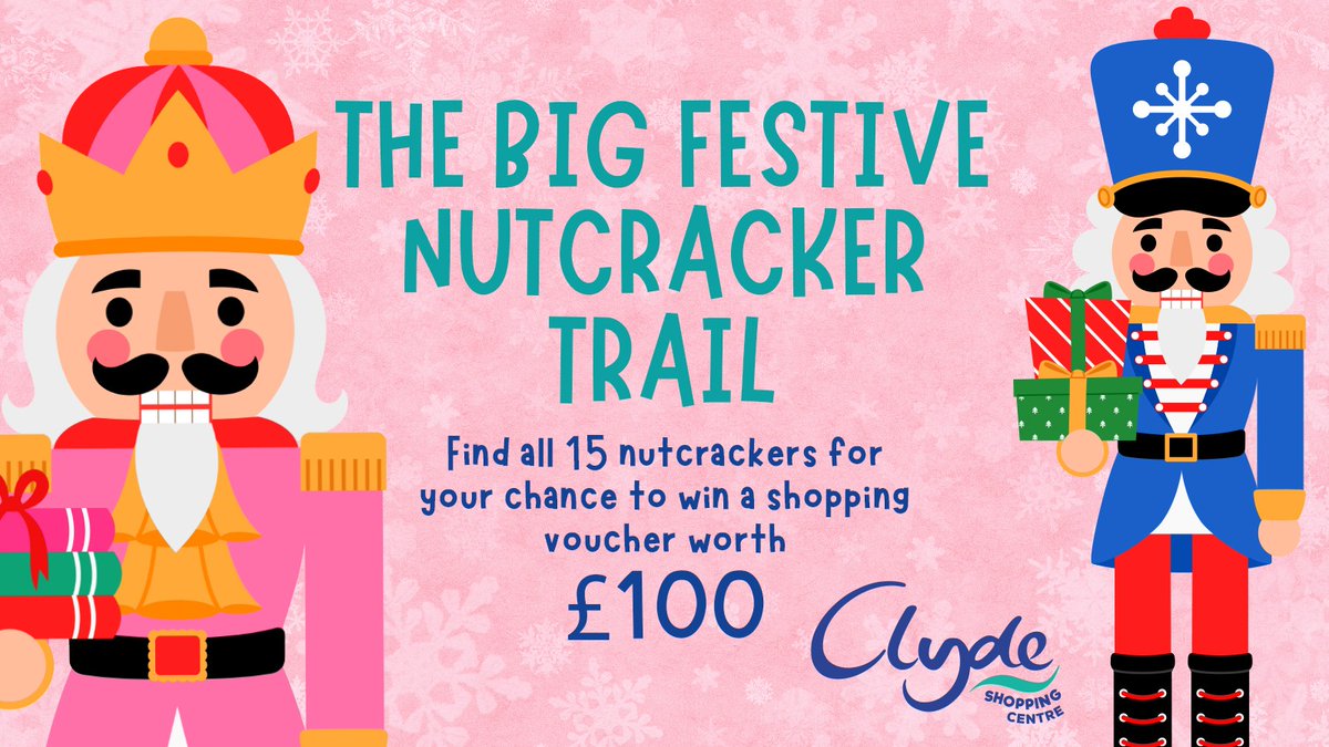 The BIG Festive Nutcracker Trail
Take part for your chance to WIN a shopping voucher worth £100 <a href="/ClydeShopping/">Clyde-ShoppingCentre</a> 
There are 15 cheeky Nutcrackers hidden around Clyde Shopping Centre…can you find them all and find the 9 letters that spell a magical word?

clyde-shoppingcentre.co.uk/nutcracker-tra…