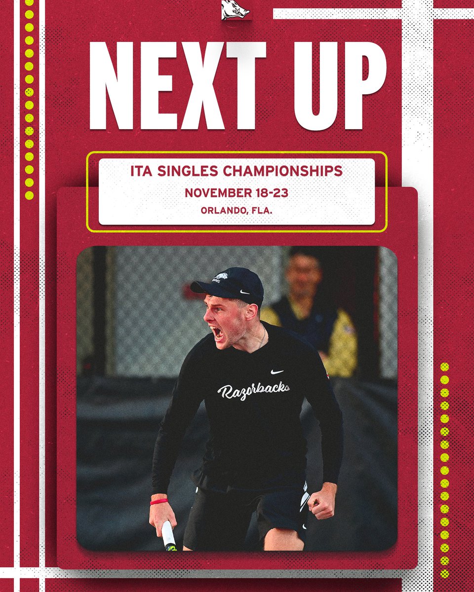 It all begins tomorrow. 

🎾 ITA Singles Championships
📍 USTA National Campus
📊📺💻 linktr.ee/razorbackmtenn…