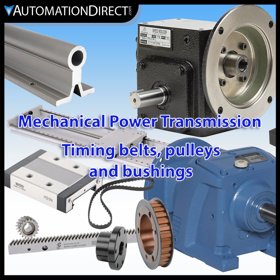 AutomationDirec's tweet image. AutomationDirect.com sells a large selection of mechanical power transmission products from a wide range of brands. Timing pulleys, bushings, and belts provide low-cost, reliable power transmission between rotating components with changes to speed and torque as needed. Watch…