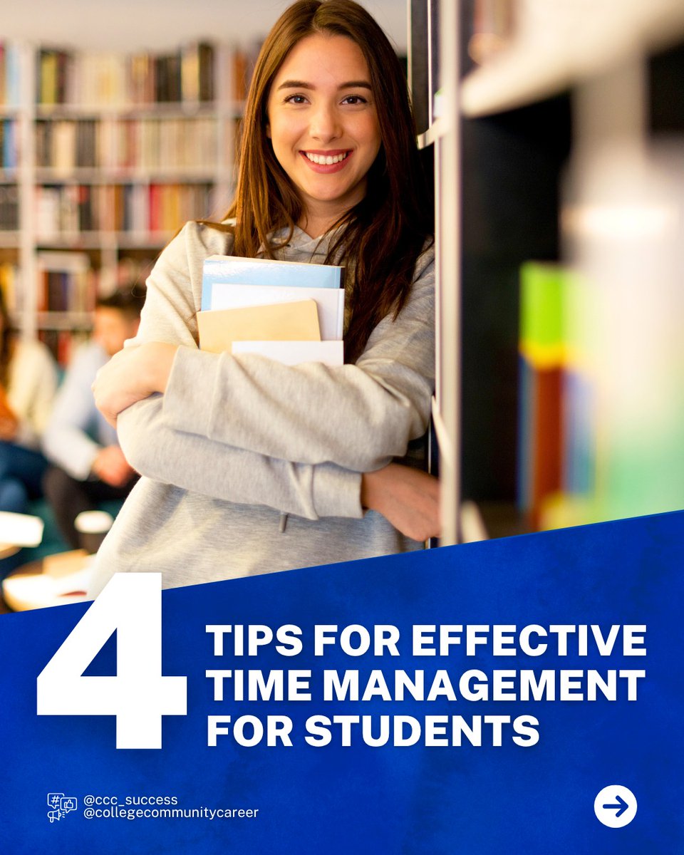 CCC_Success's tweet image. Time is your most valuable resource, manage it well and watch your goals come within reach! ⏰ Good time management means less stress and more success. Start planning your day today with these great tips.
#collegecommunitycareer
