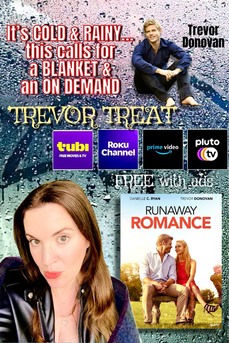 🌧️ 🥶#DonoFANS, it’s rainy &amp; cold in my neck of the woods, &amp; what better way to enjoy the weather than curled up in a blanket &amp; watching <a href="/TrevDon/">Trevor Donovan</a> in #RunawayRomance costarring Danielle C. Ryan FREE ON DEMAND on <a href="/Tubi/">Tubi</a> <a href="/TheRokuChannel/">Roku Channel</a> <a href="/PlutoTV/">Pluto TV</a> &amp; <a href="/PrimeVideo/">Prime Video</a>! Stay warm💕#TrevorTreat