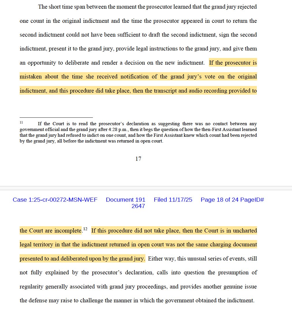 rparloff's tweet image. Fitzpatrick also says that either Halligan is wrong about the grand jury minutes being complete or we are in &quot;uncharted territory&quot; because the indictment returned in open court is not the same as the one presented to &amp;amp; deliberated upon by the grand jury.  (h/t @emptywheel )