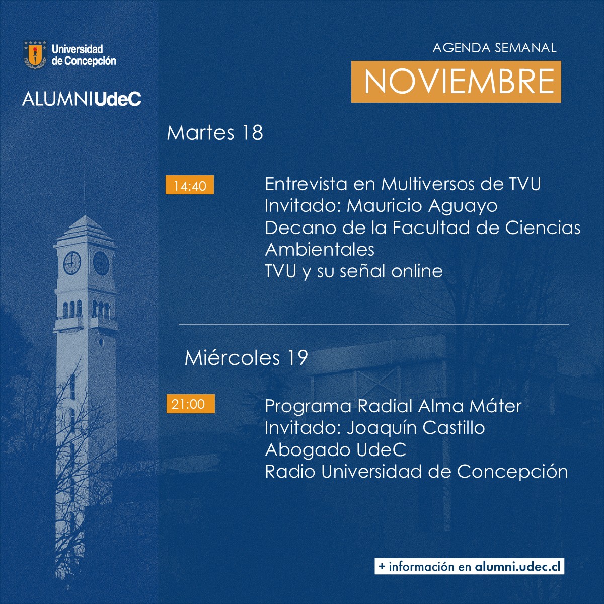 AlumniUdeC's tweet image. #AgendaAlumniUdeC: Te invitamos a participar de las actividades destacadas de esta semana.