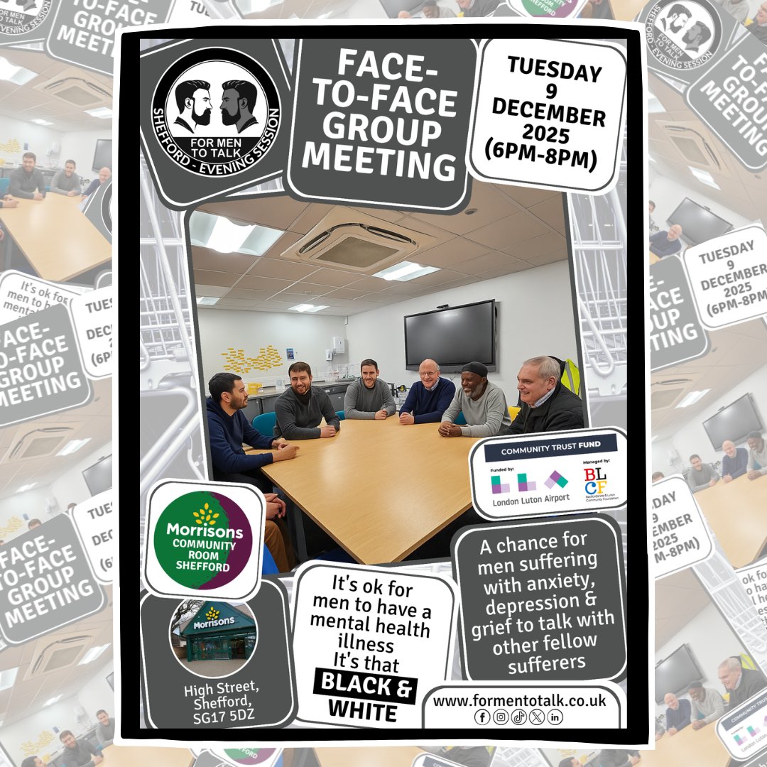 Don’t keep it bottled up. Join the conversation at ‘@formentotalk #Shefford (Evening Session)’ on Tuesday 9 December 2025, starting at 6pm at Morrisons Community Room (our new venue). We get it. #mentalhealth
