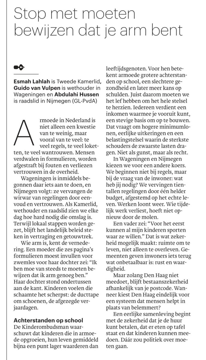 Leestip! Ook in Utrecht maken we regelingen eenvoudiger en toegankelijker. Minder bewijsstukken, ruimhartige invulling, uitgaan van vertrouwen. Dat levert zoveel meer op. trouw.nl/opinie/opinie-…