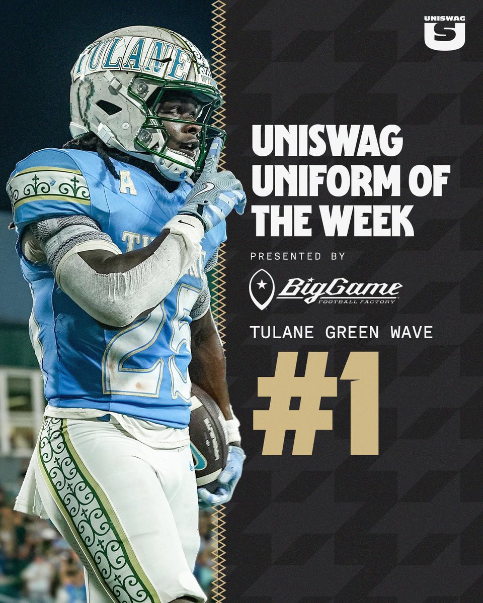UNISWAG's tweet image. UNISWAG Week 12 Uniform of the Week Countdown presented by @BigGameUSA 

#1 @GreenWaveFB 

#uniswag
